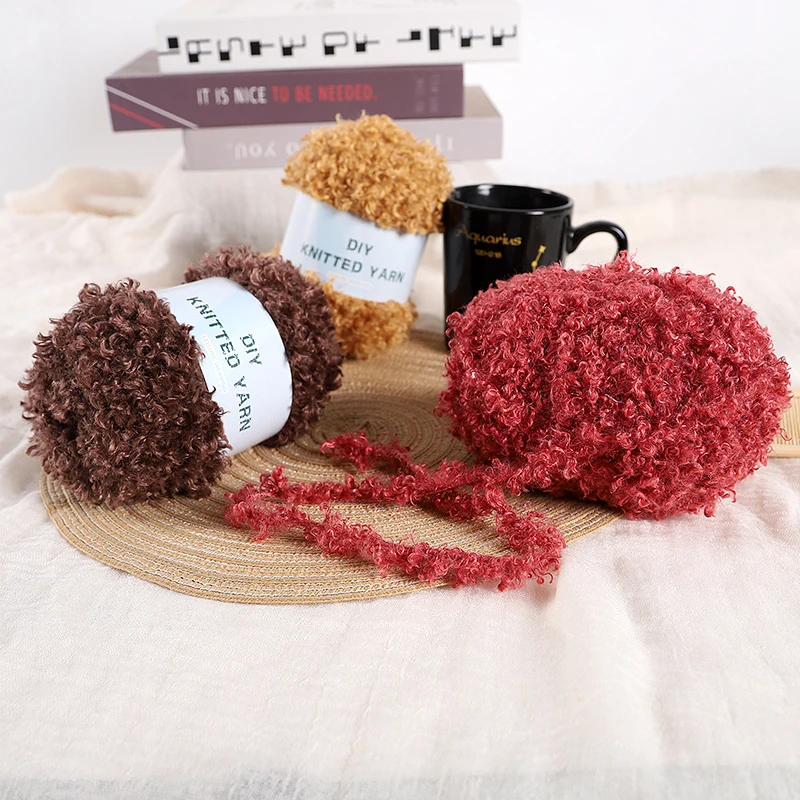 3-Pack of Curly Yarn, 50g Per Roll, Total 150g, Yarn Similar to Teddy Curls, Soft Curling Yarn, Suitable for Knitting Handmade Scarves, Hats, Carpets, Mats, Decorations, Etc