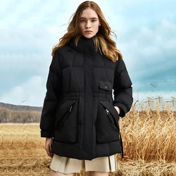 Y2K Thickened Bread Down jacket Medium length Hooded Down Jacket Women's 2024 Winter New Waist Collection High End