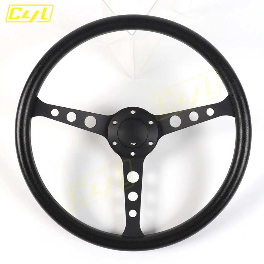 NEW Black Classic PU Steering Wheel 15inch 380mm Flat Dish Racing Sports Steering Wheel for Universal