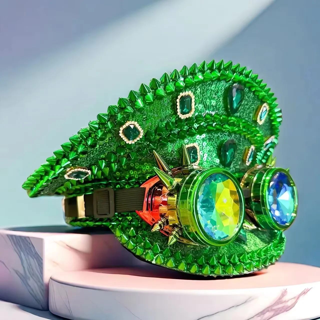HongLuan Cappello da Capitano Steampunk Verde con Strass con Occhiali per Burning Man Festival Donna, Accessori Militari e Berretto da Uomo