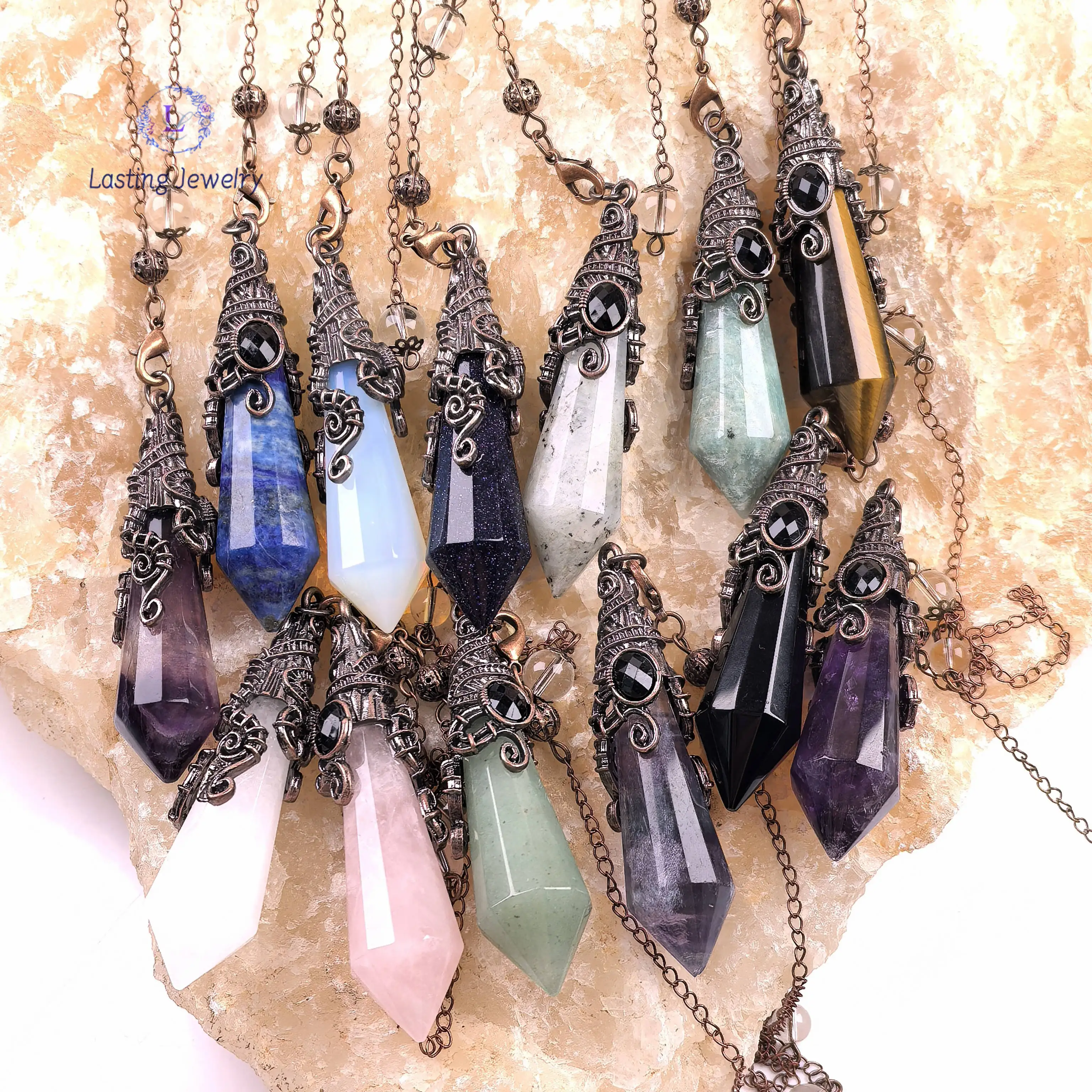 

Healing Crystal Point Antique Copper Pendulum for Dowsing Spiritual Divination Faceted Quartz Pendants Pendulos Pendule Jewelry