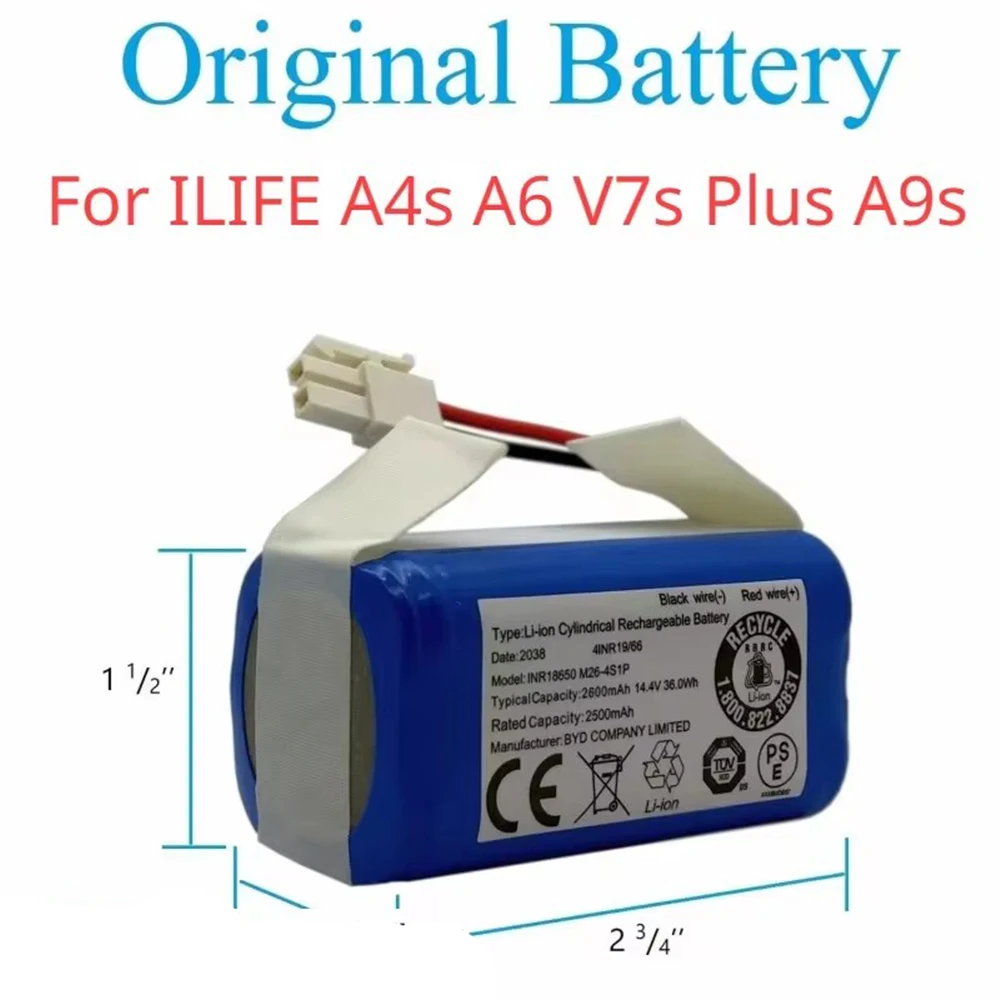 14.4V 2600mah Rechargeable Lithium Battery For ILIFE A4s A6 V7s Plus A9s W400 Robot Vacuum Cleaner INR18650 M26-4S1P Batteries