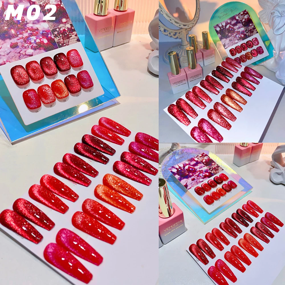 Vendeeni 10-Farben Glitzer-Brokkoli-Katzenaugen-Gel-Nagellack-Set, Glänzender Magnetischer UV-Soak-Off-Katzenaugen-Gel-Lack mit Display – Detail 5