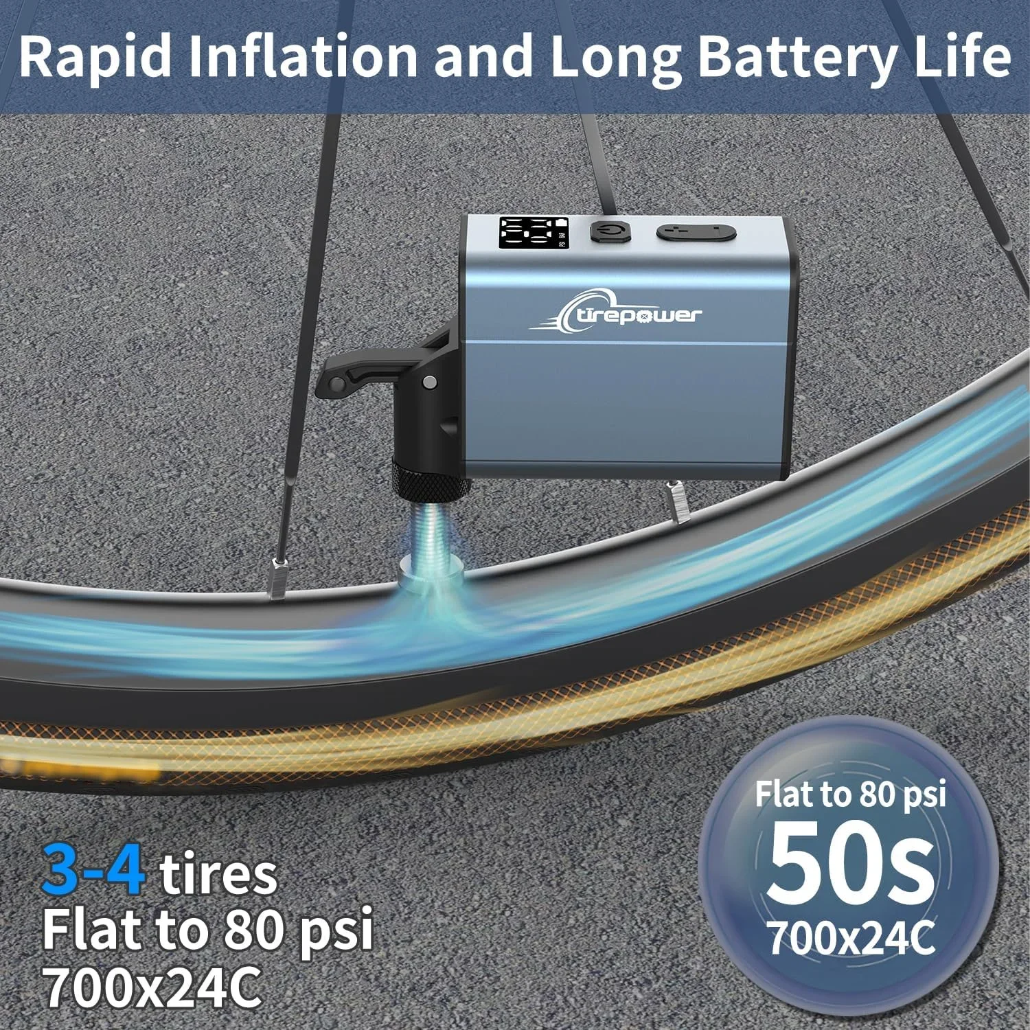 

Mini Electric Bike Pump 120 PSI Bicycle Inflator Fast Inflation with Preset Pressure for Presta Schrader Dunlop Clik Valves