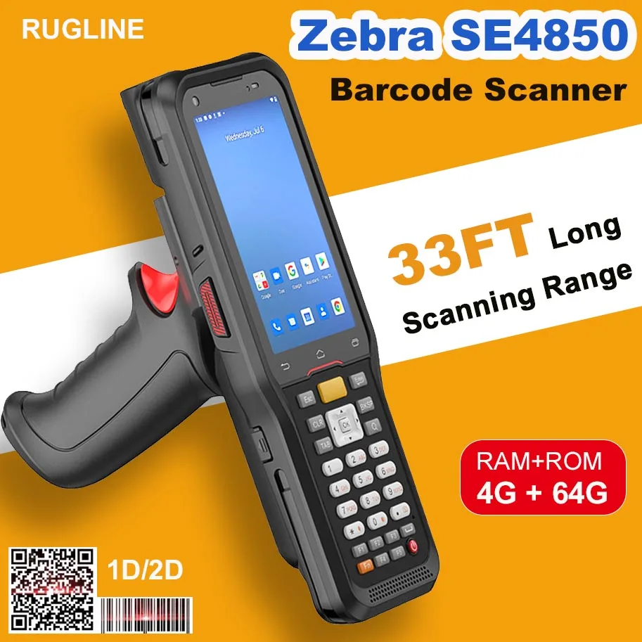 long range android pda barcode scanner zebra 4850 scanner de inventario com almofada numerica de longa distancia aperto de pistola para armazem e armazem 01