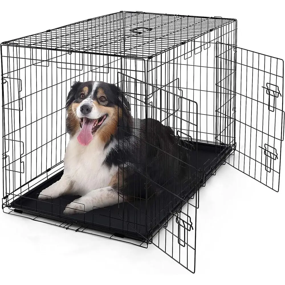 

Durable Dog Crate with Leak-Proof Pan & Divider, Metal Indoor Cage, 42 Wide, Suitable for Small to Large Dogs, Black