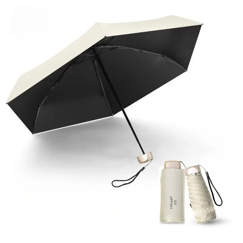 Manual Sun Umbrella for Women, Ultra Light, Mini Portable Folding Sun Sunshade, Five-folding Capsule, Sunny and Rainy Umbrellas