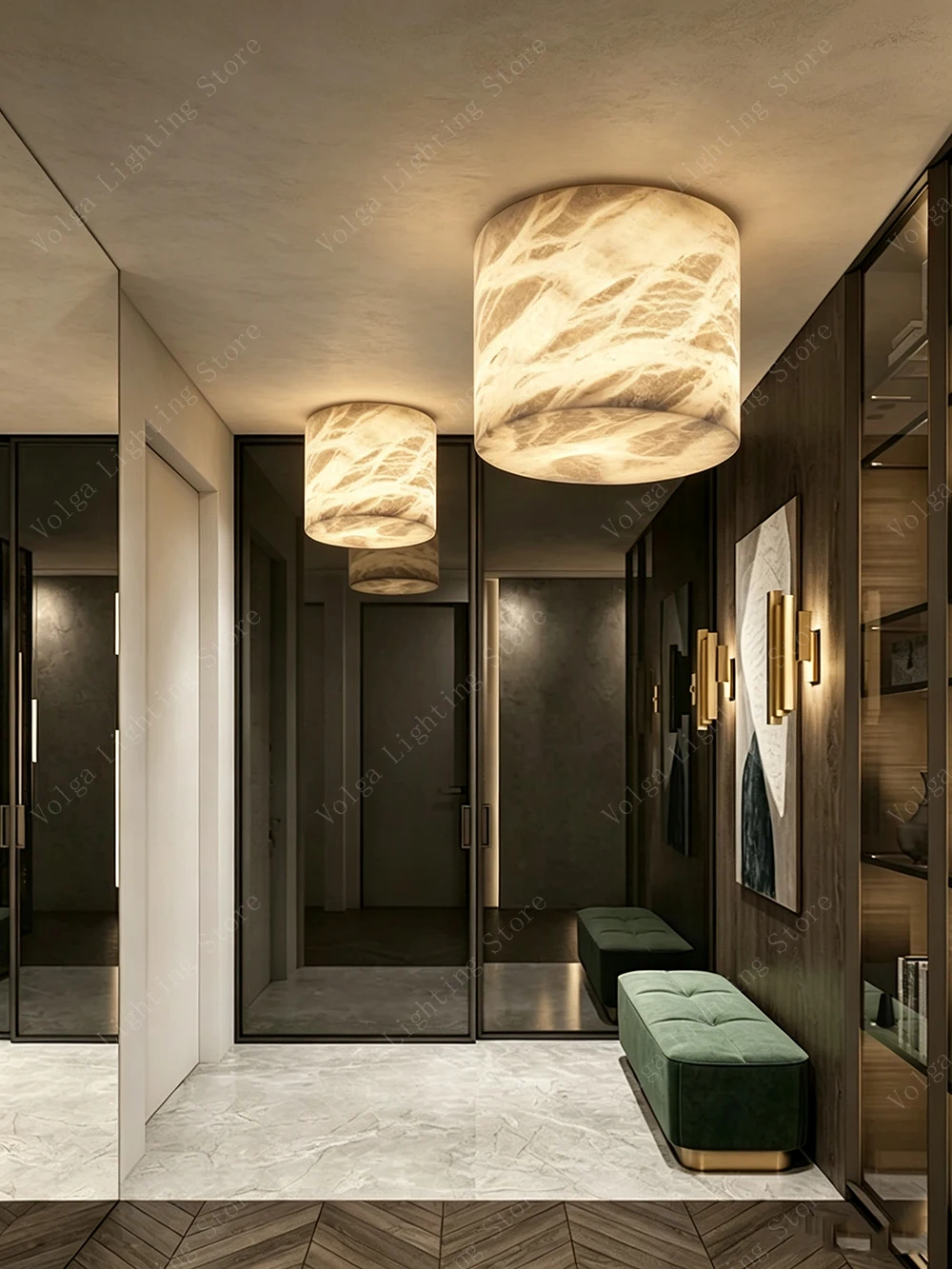 Postmodern Marble Series Ceiling Light Round Small Alabaster Ceiling-mounted Cylinder Lampsahde Lamp for Hallway Balcony