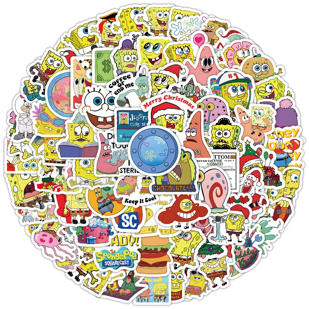 100pcs Kawaii SpongeBob Cartoon SquarePants Graffiti Sticker Luggage Notebook Cartoon Waterproof Stickers Kids Toy Decoration - view 2