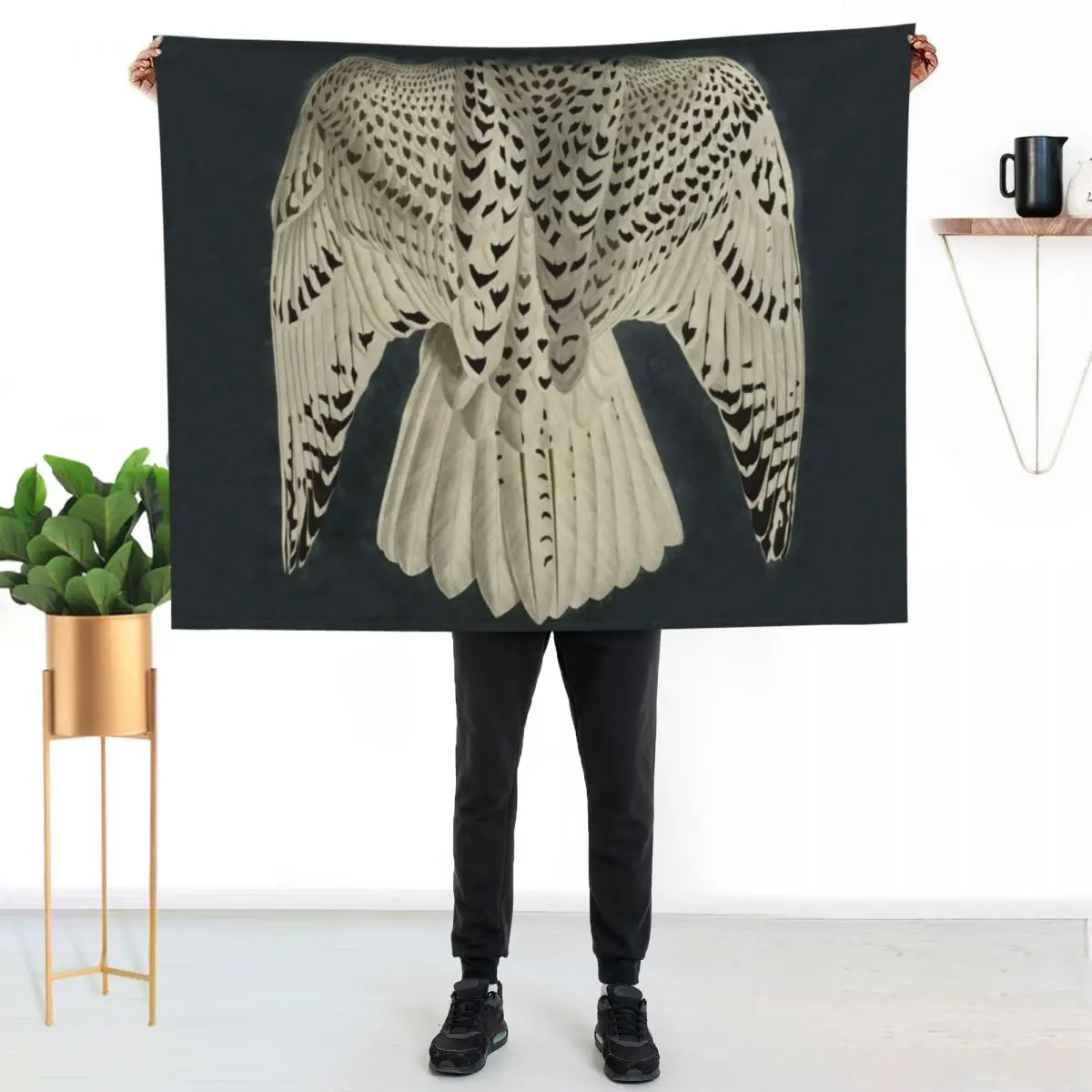 

Wings / Fragments of Iceland or Jer Falcon by J.J.Audubon / Vintage birds / Feathers Texture dark background Throw Blanket