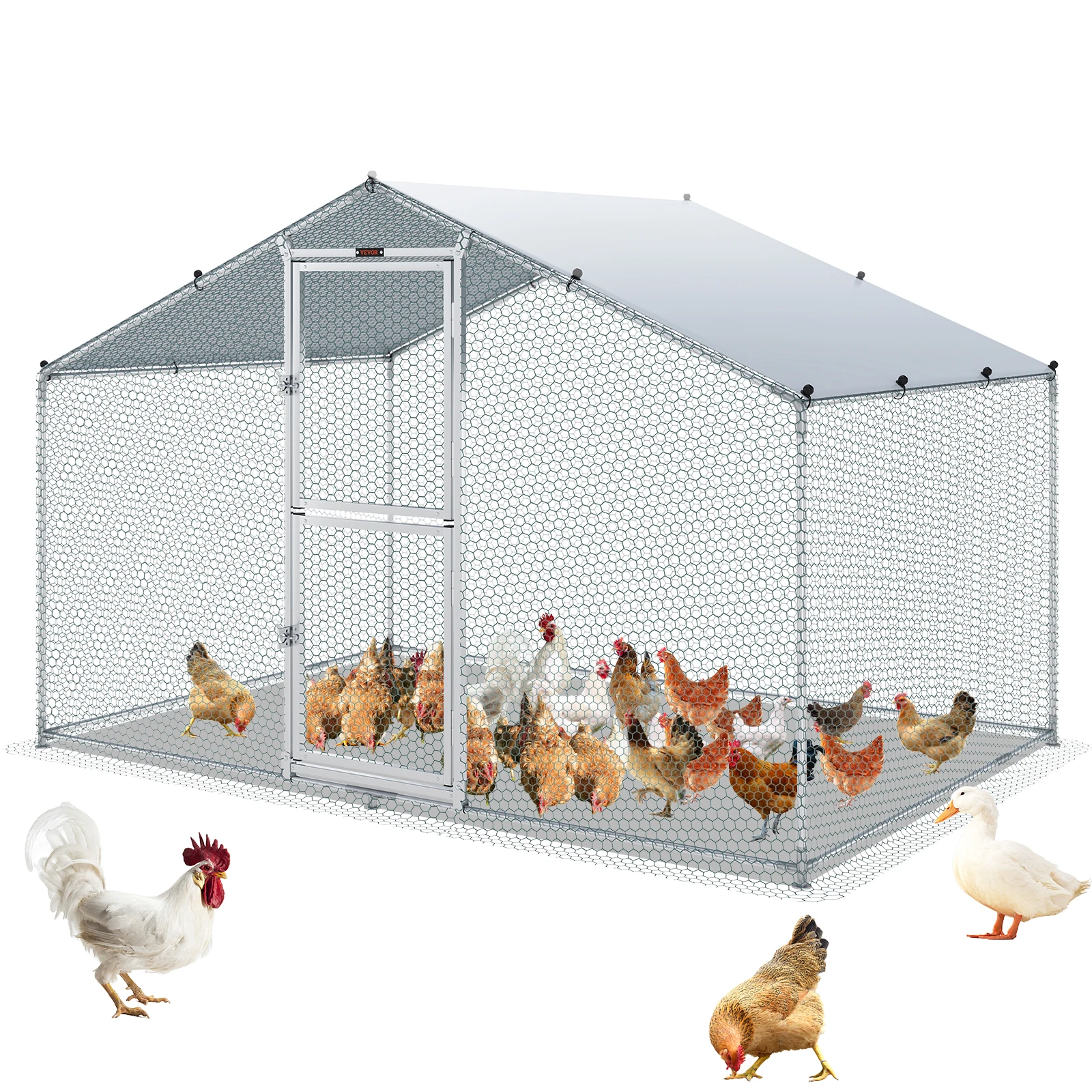 VEVOR Large Metal Chicken Coop with Waterproof Cover Dome Roof Poultry Cage for Hen House Yard Duck Walkin Coop and Rabbit Run