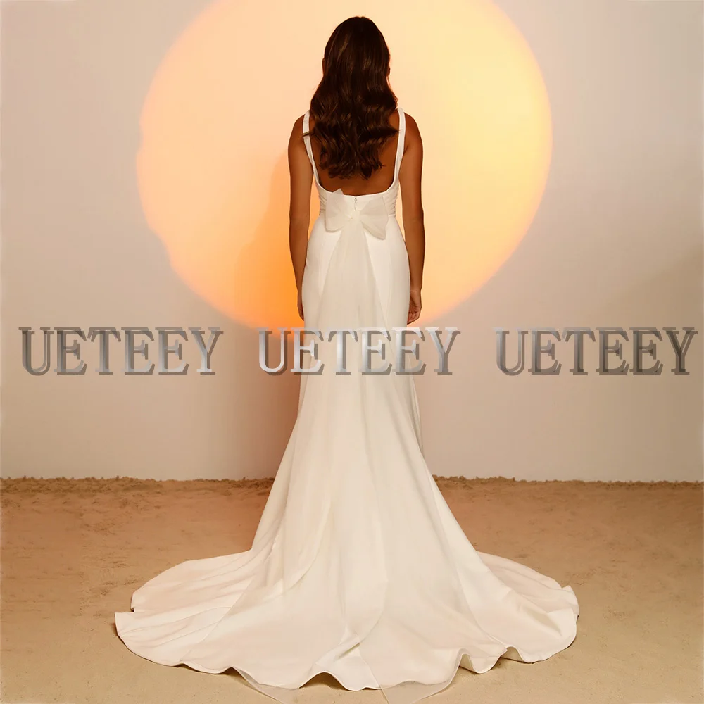 UETEEY Modern Jersey Wedding Dress Simple Weeding Party Dresses Elegant Square Collar Sleeveless Bridal Gowns 2022