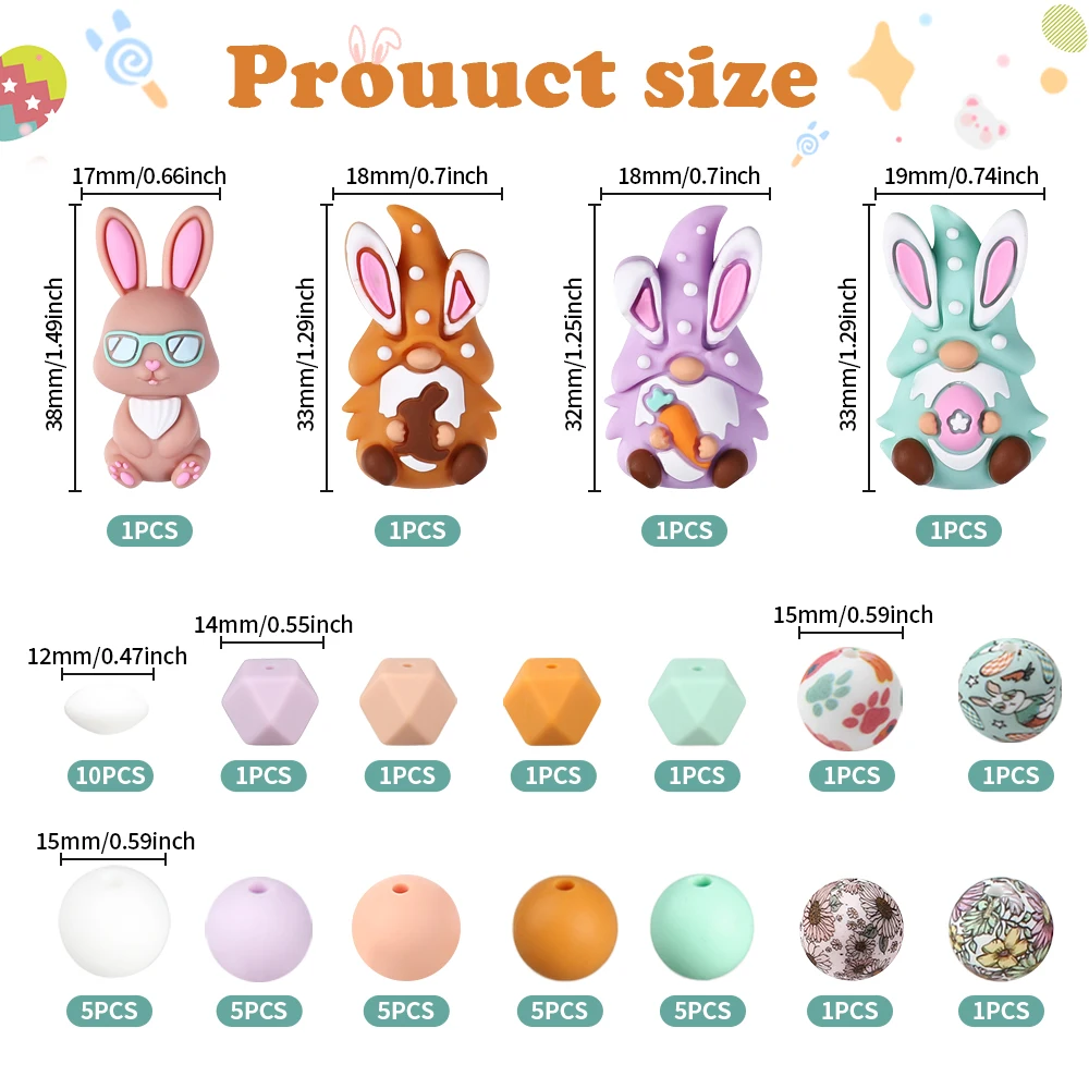 3D Silicone Beads Set Easter Bunny Eggs Focal Beads for Pen Making Jewelry Necklace DIY KeyChain Accessory Decorative Beads