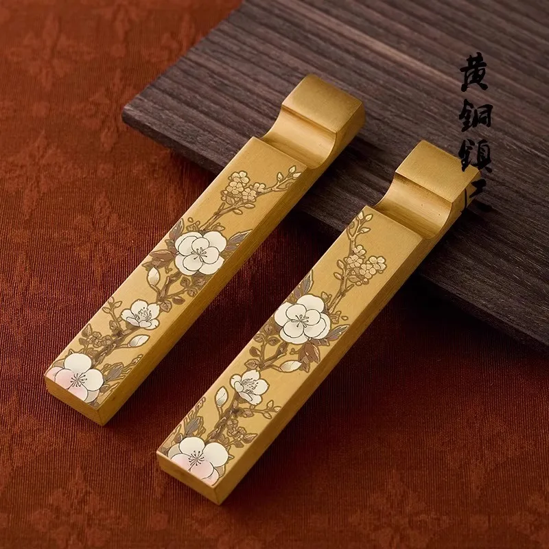 1 Pair Chinese Style Brass Paperweight - Calligraphy Writing Desk Accessory for Ink Brush Practice