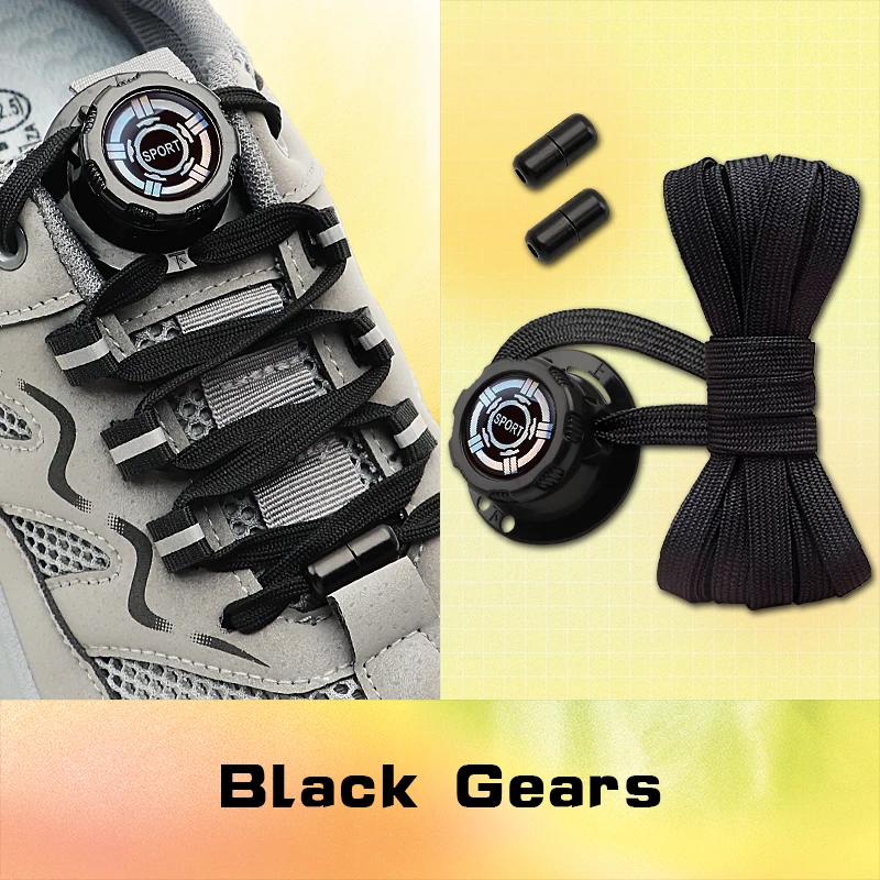 No Tie Shoelaces Black Flat Automatic Swivel Buckle Shoestrings Adult Kids Sneakers Running Shoes Quick Lock Elastic Shoe Laces
