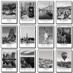 Famous Cities Lisbon Paris New York London Madrid Poster Black and White Travel Wall Art Canvas Painting Prints Home Decor