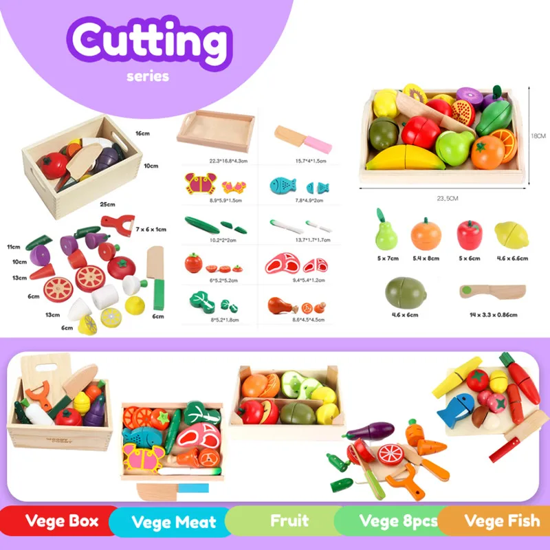 Drewniana zabawka dla dzieci do krojenia owoców i warzyw Zestaw do udawania akcesoriów kuchennych Zestaw dla dzieci Prezent Zabawki do wczesnej edukacji