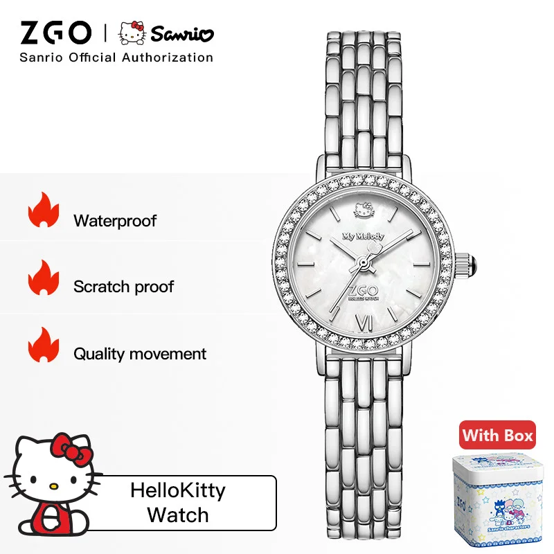 ZGO x Hello Kitty Sanrio Lady Watch for Junior High School Students Light Luxury Design Sense Waterproof Quartz Watch Gift 286