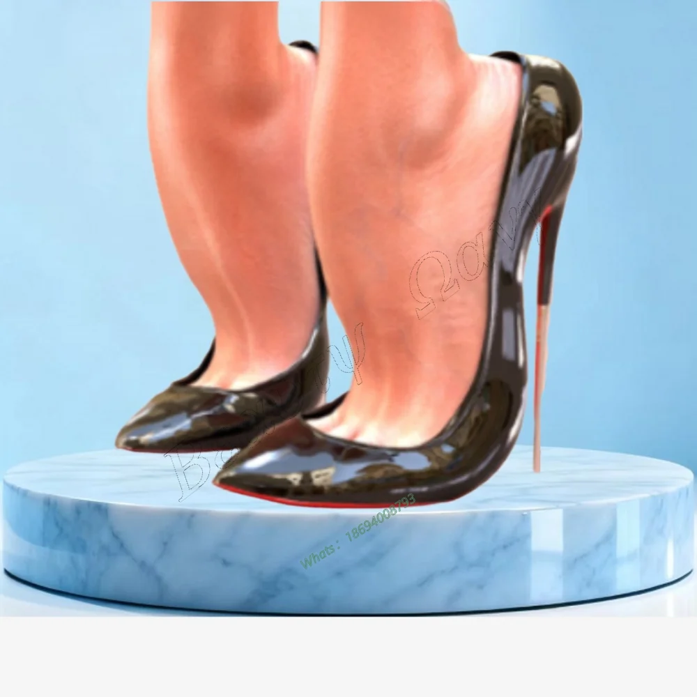

Black Patent Leather Metal Heel Pumps Slip on Supper High Heel Spike High Heel Shoes Sexy Women Shoes New Zapatos Para Mujere