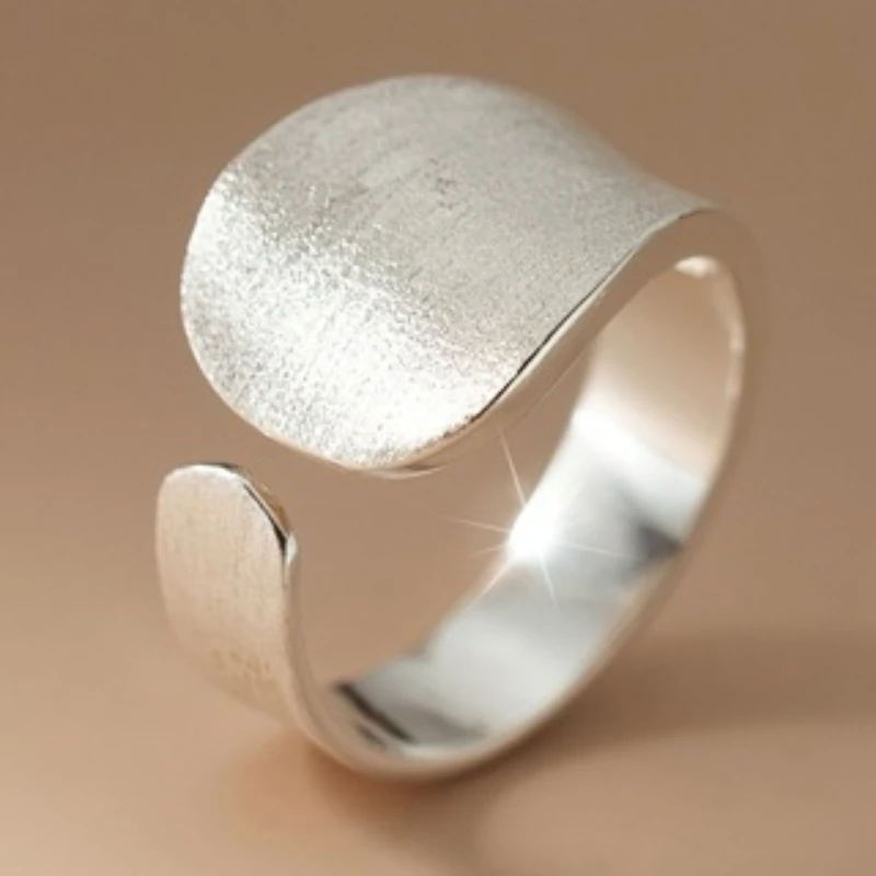Fashionable and Minimalist Silver Color Brushed Geometric Opening Ring, Women's Personalized and Trendy Daily Accessory Jewelry