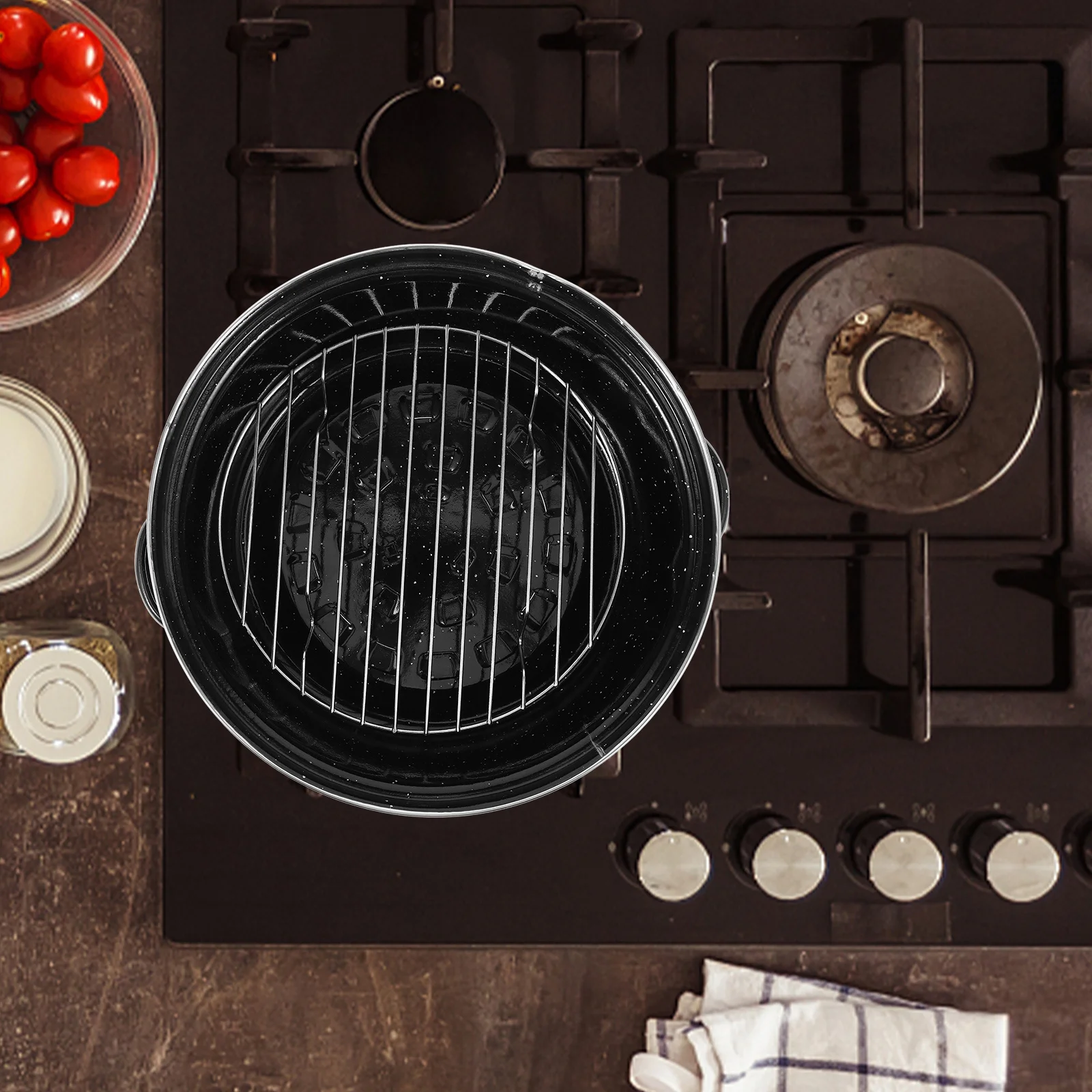 

Roasting Pan Cooking Pot with Lid Smooth Edges Double Handles Large Capacity Durable Oven Safe Enamel Roasting Pot for Kitchen