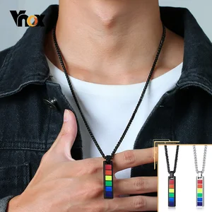 Vnox-Vertical Bar Pingente Colares para Homens e Mulheres, Colares Arco-Íris, Lésbicas Masculinas Lgbt, Jóias Unisex, Corrente de Trigo 24 10 principais vendas lgbt pingentes - №10