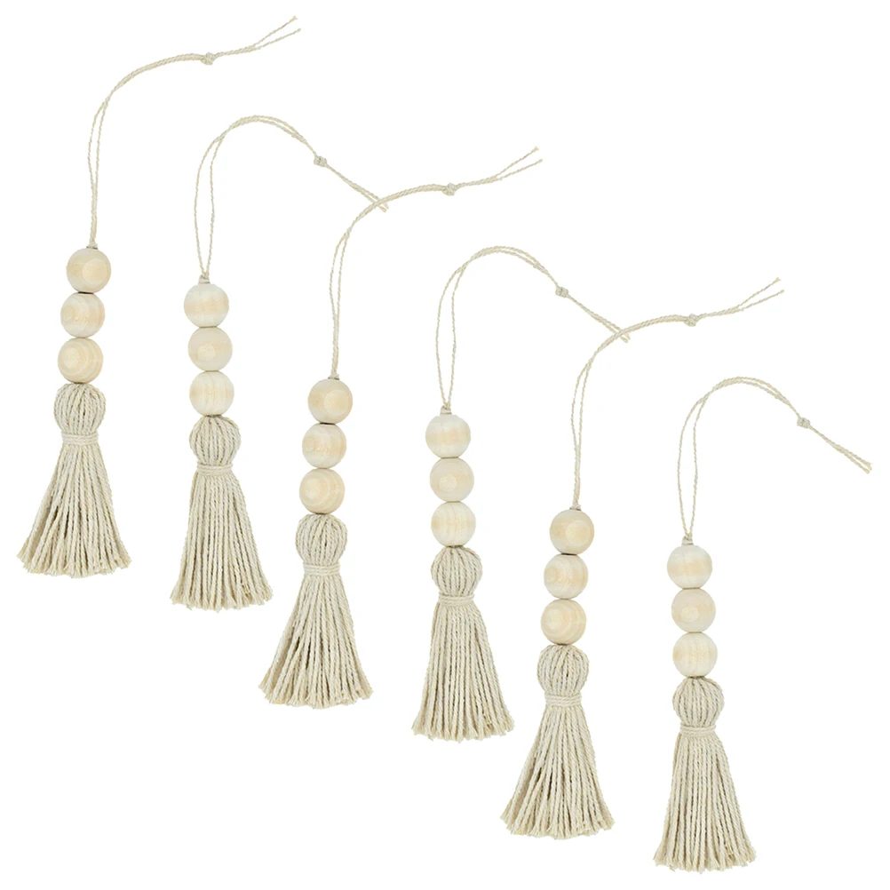 

6 Pcs Cotton Thread Wooden Beads Decoration Ornament Pendant Tassel Ornaments Accessories Wall Hanging Door Handle Hangings