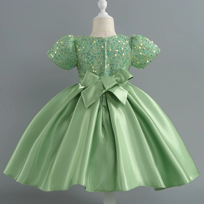 Sequin Birthday Party Dress For Baby Girls Short Sleeve Elegant Tulle Princess Dress Red Green Christmas Dress For Kids New Year