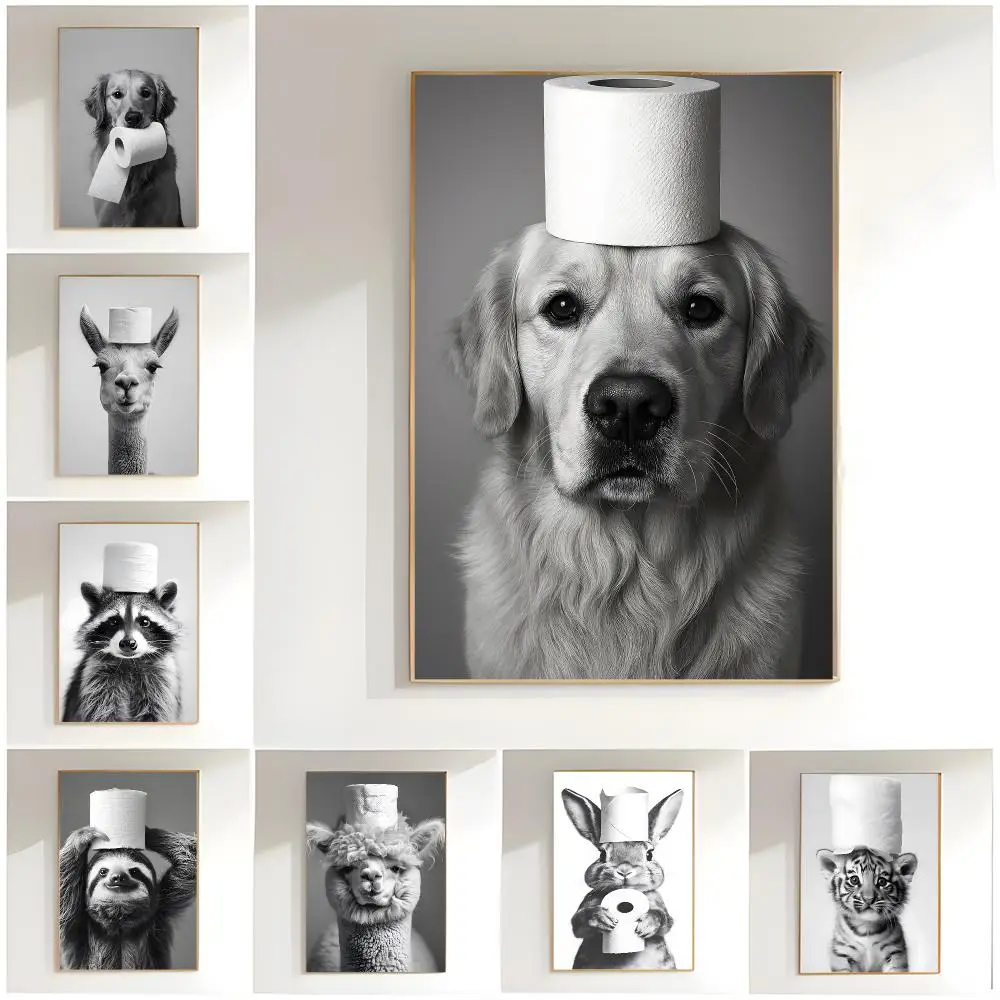cute illustration f-funny animal toilet paper Poster Classic Wall Art  Home Decor  Peel and Stick Unframed