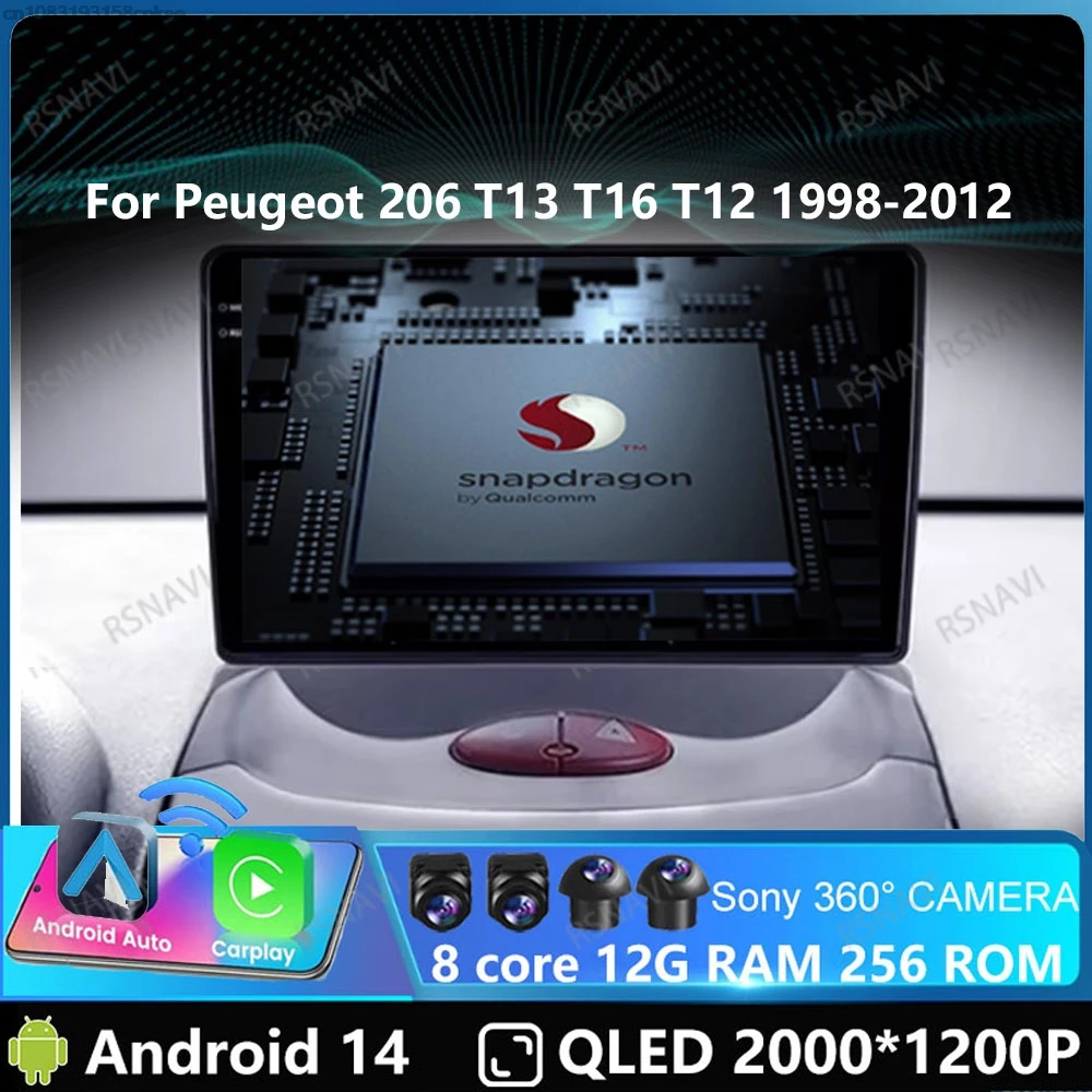 Rádio do carro andoird 14 para peugeot 206 t13 t16 t12 1998-2012 navegação 4g lte unidade principal dvd gps dsp viedo player 2din auto