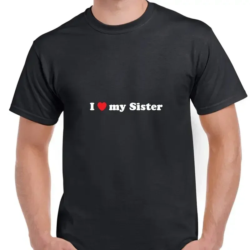 I Love my Sister Red Heart Sibling T shirt Sis Bro Present Black