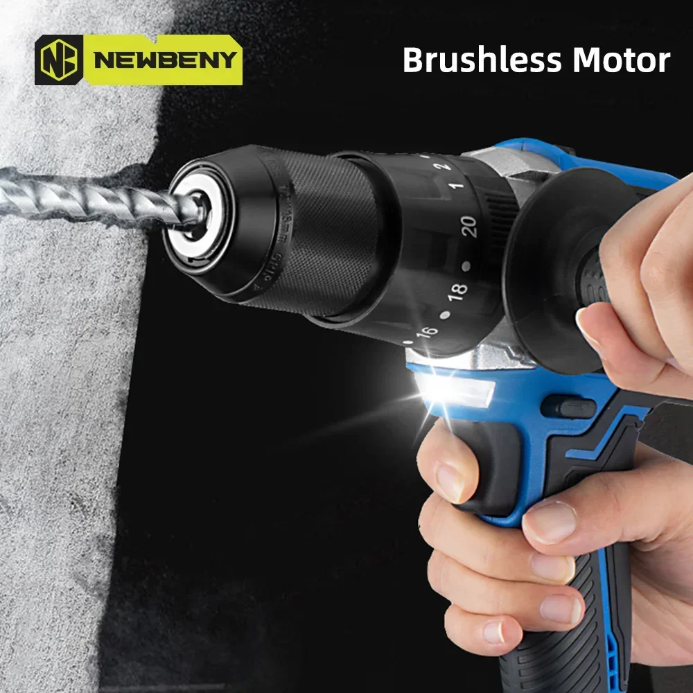 NEWBENY 500Nm 13MM Brushless Electric Drill 20+3 Torque Cordless Electric Screwdriver Power Tools For Makita 18v Battery