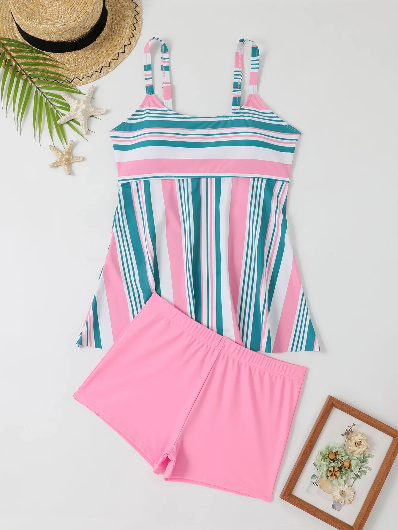 

New Sexy Striped Swimwear Women Swimsuit Two Pieces High Waisted Bathing Suit Tankinis With Shorts Mujer Womens Swim Suits Trunk