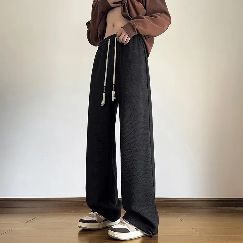 

Loose Pants with Fashionable Styling Autumn New Hong Kong Style Casual Loose Sports Pants, Jacquard Wide Leg Pants for Men