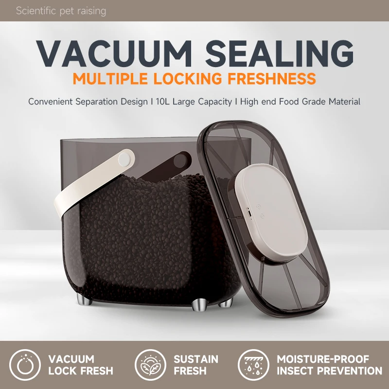 

Контейнеры для хранения корма для кошек и собак, 10 л, вакуумный контейнер для корма для животных, герметичный застежка одним нажатием для сохранения свежести и предотвращения влажности