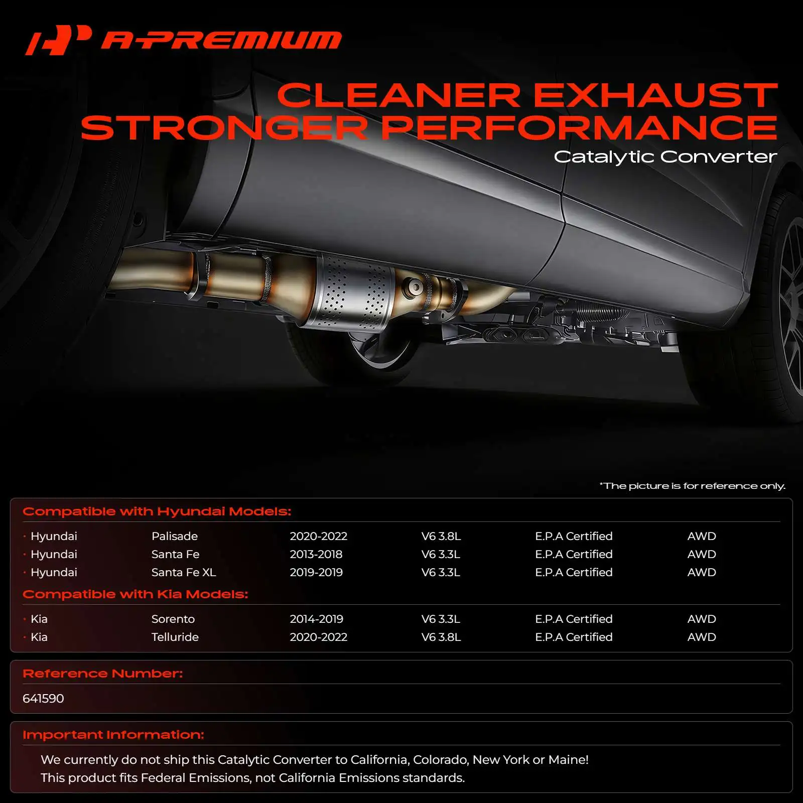 A-Premium Front Right Catalytic Converter for Kia Sorento 2014-2019 Telluride 2020-2022 Hyundai Santa Fe 2013-2018 Palisade