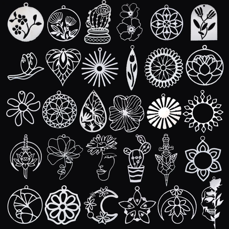 3 szt. Kwiatowe wisiorki DIY Craft Vintage kwiatowe frędzle kolczyki naszyjnik kobiety dziewczyna tworzenia biżuterii ręcznie robiony wisiorek ze stali nierdzewnej