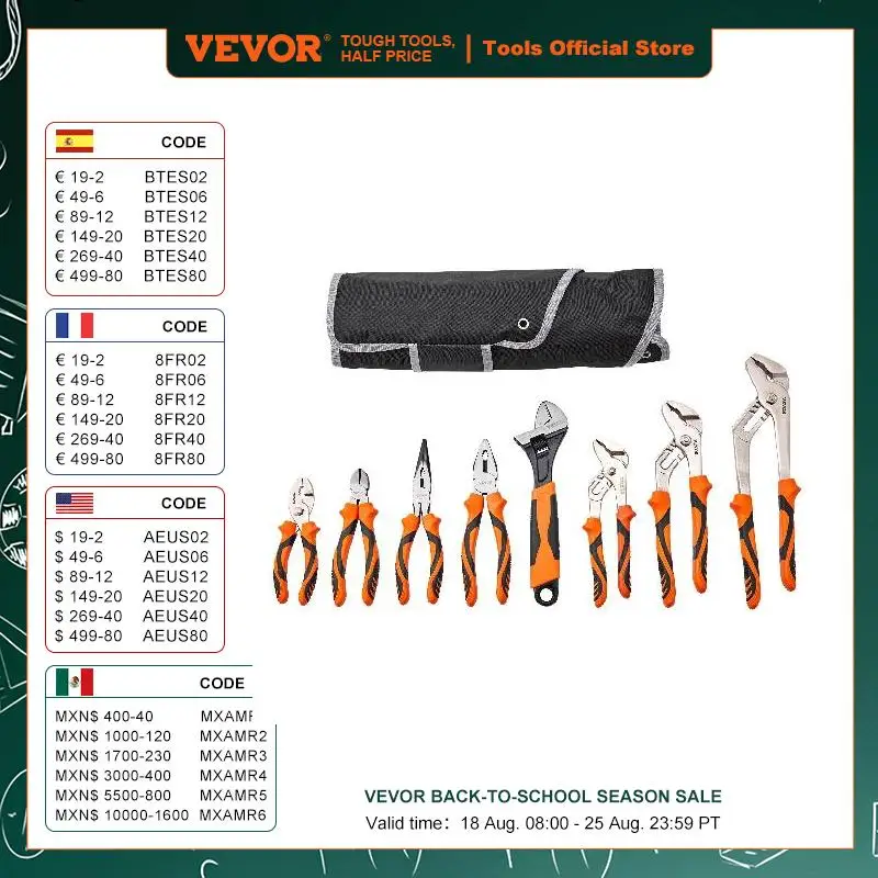 VEVOR 8-Piece Pliers Set High Carbon Steel 12