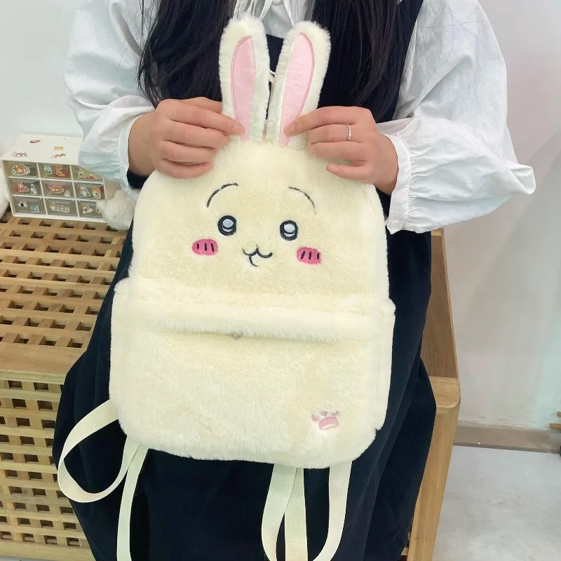 Sac à dos en peluche blanche, sac à bandoulière de dessin animé Usagi, grande capacité, rangement Portable, cadeau de vacances, déplacement quotidien polyvalent