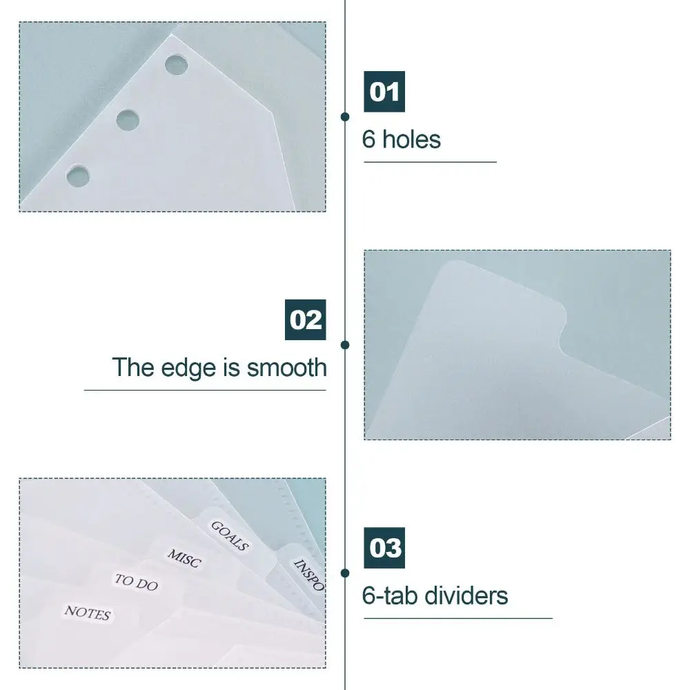 

5pcs A6/A7 Binder Folders Inner Page 6 Hole Colorful Idol Photo Card Holder Budget Sheet Transparent Loose Leaf Inside Paper