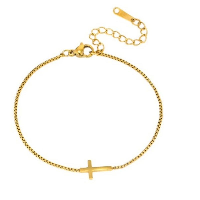 Bracelet croisé en acier inoxydable pour femmes, plaqué or 18 carats, boîte étanche, chaîne, bijoux tendance en or, cadeaux de baptême