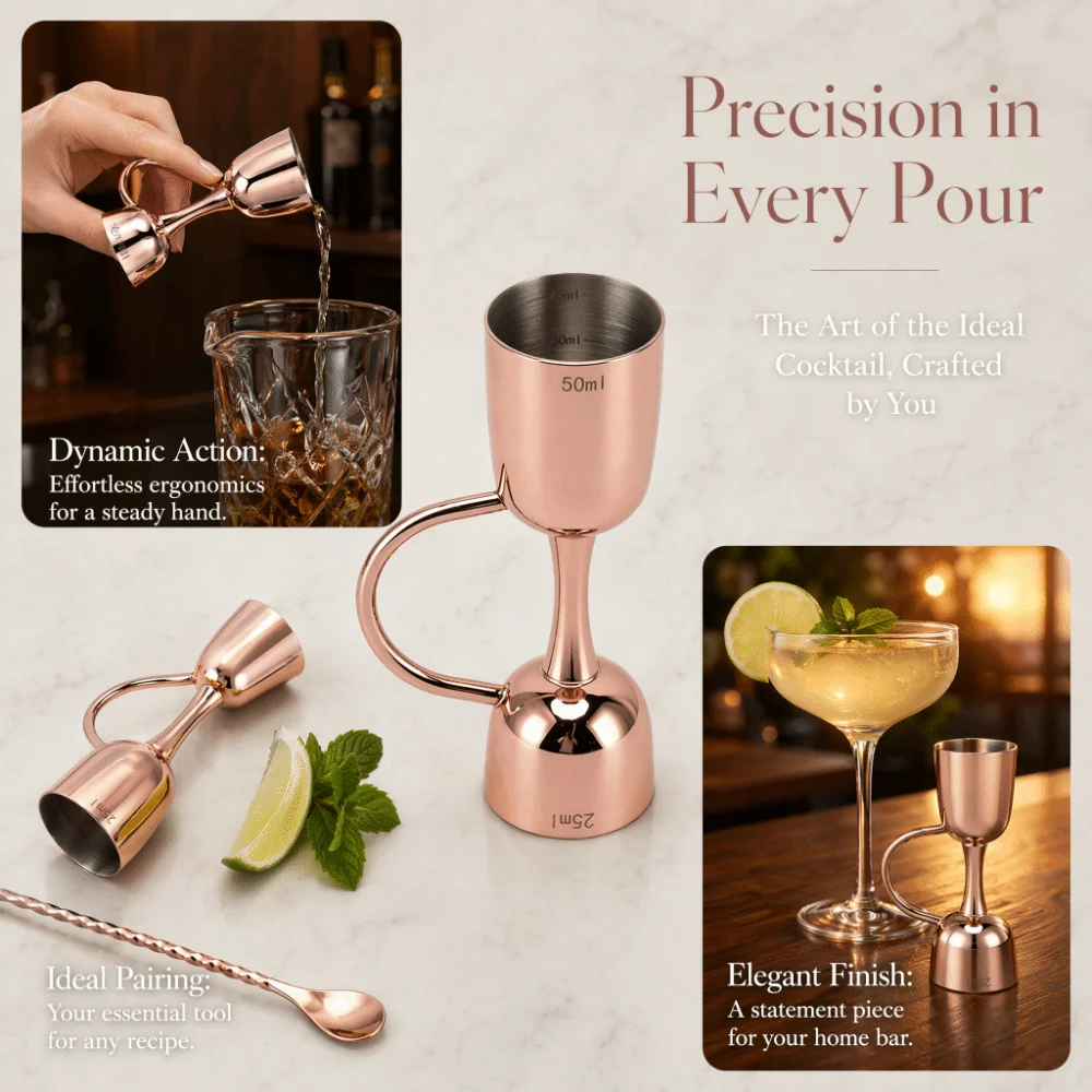 Practical Stainless Steel Double Sided Jigger Copper Plating Dual End Wine Measuring Cup Bartender Measuring Jigger Home