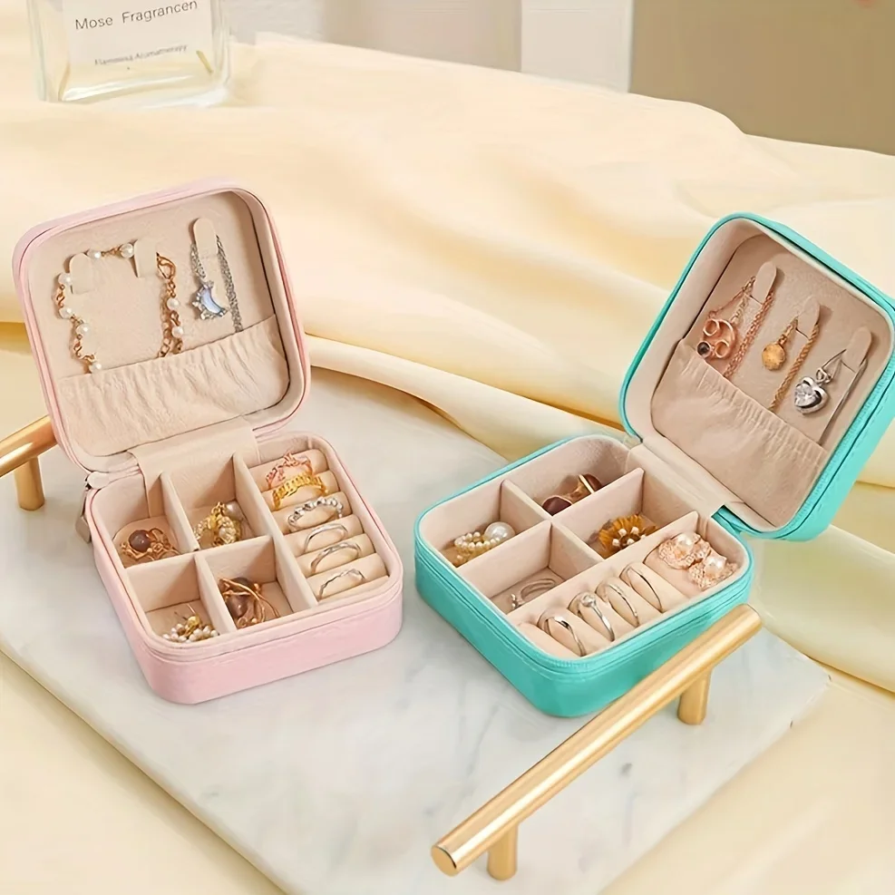 Mini Jewelry Storage Box Portable Home Travel Earrings Necklace Storage Case for Women Ring Organizer PU Leather Display Case