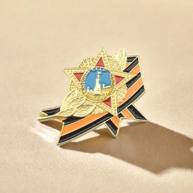 Ribbon Badge With Russian Flag Enamel Lapel Pin Victory Day Order Memorial Brooch Festive Symbol Pin