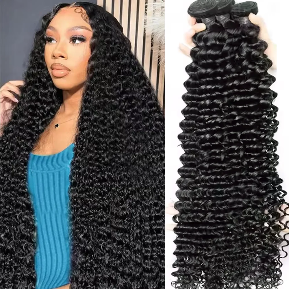 

Пучки человеческих волос с глубокими волнами 20, 32, 40 дюймов, пучки вьющихся волос, необработанные необработанные волосы с волнами воды, 1/3/4 пучка кусочков