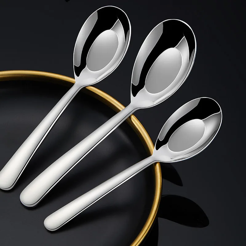 14cm Stainless Steel Flat Utensil Spoon Flat Utensil Spoon Flat Bottom Spoon Portable Long Handle Soup Spoon C1
