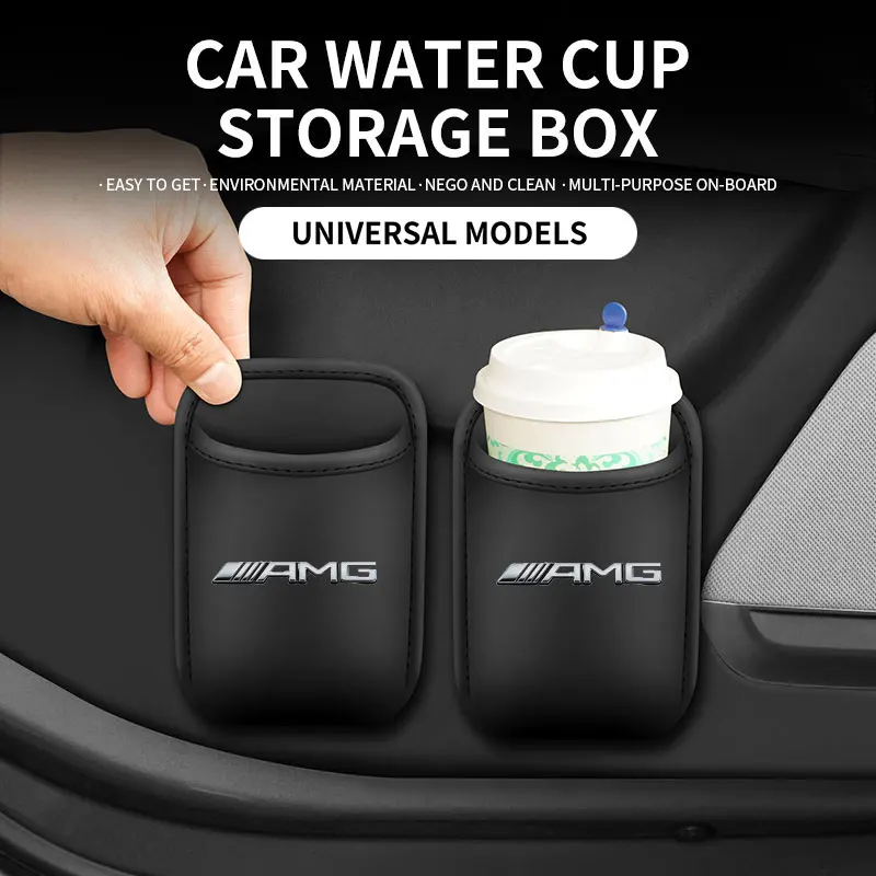 

Car Seatback Water Cup Box Leather Mug Drinks Storage Bag Accessories For Mercedes Benz AMG A B C E S Class A180 CLK CLA GLE W21