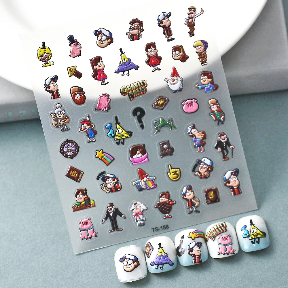 Disney Anime Weird Stad Toy Story 5D Reliëf Stickers Nail Art Accessoires Cartoon Kat Pony Nail Stickers Nail Art Supplies