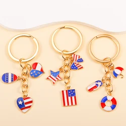 Hot Selling USA Flag Cross Heart Star Keychain America Pop Patriotism Keyrings For Women Men Car Key Bags Decor Party DIY Gifts