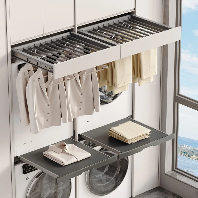 

Washing machine pull hanger balcony cabinet above invisible drying rack
